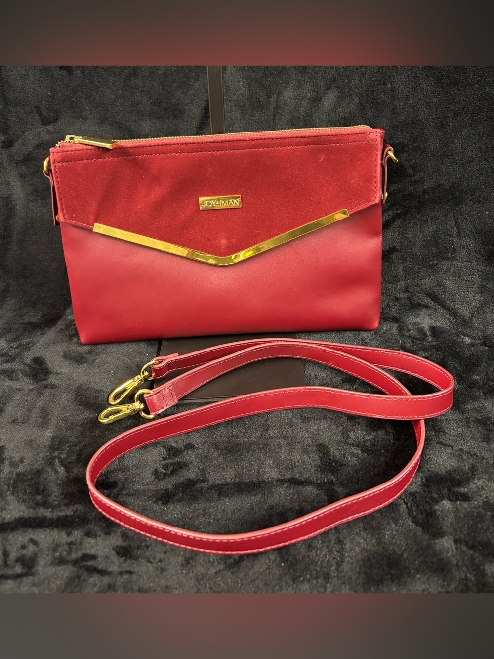 Joy & Iman Red Leather Suede Convertible Crossbody Clutch